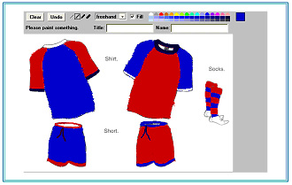 Big Pie - Moray Dosser [A homestrip and an away strip. The red torso would have a black number, while the blue torso would have a white number. With the socks being the same either way, the shorts could be swapped over for contrasting effect.]